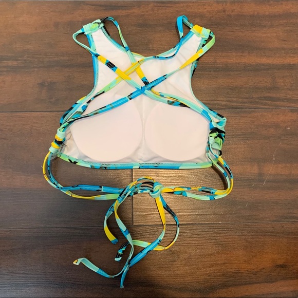 C Apparel Blue and Yellow Strappy Floral Bikini Top - Picture 2 of 3